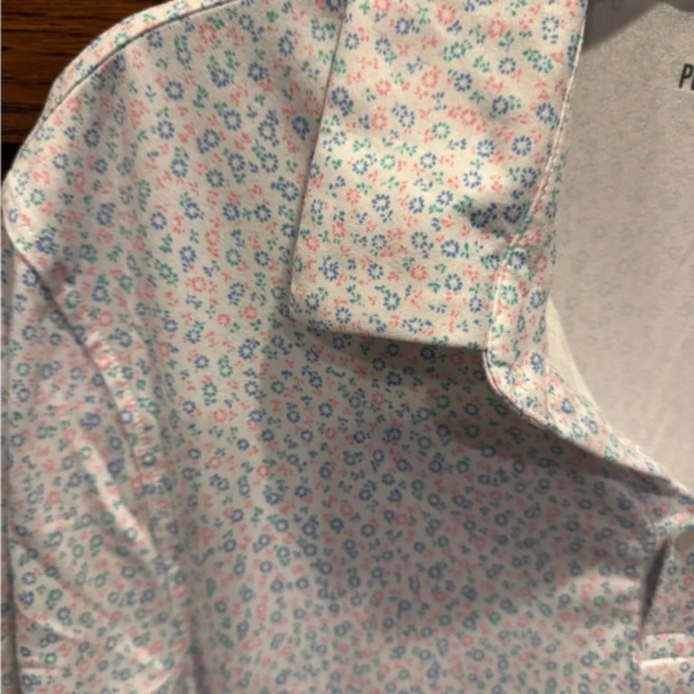 J. Crew White and Blue Patterned Polo Shirt